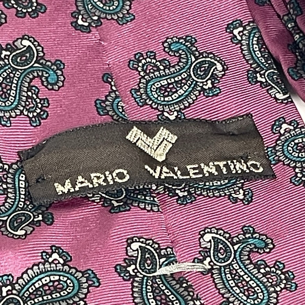 Mario Valentino Mens Dress Tie - Pink Blue Paisley 100% Italian Silk Made in USA
